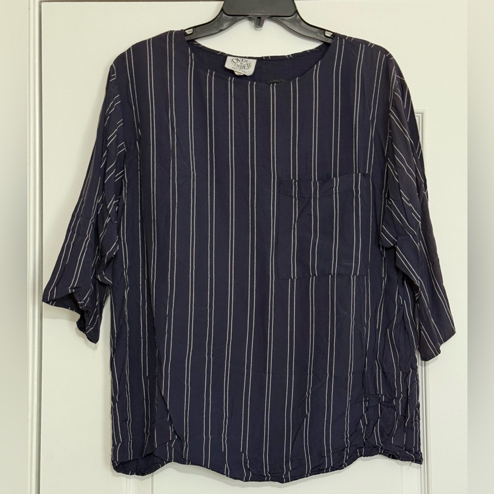 Over & Under Navy Striped Women's Top Made in USA Blouse